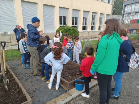 Una clase en el huerto